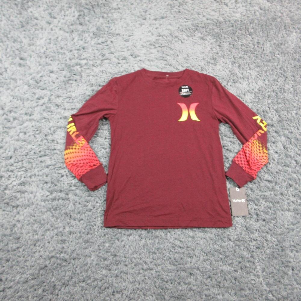 Hurley Shirt Kids Small 8-10 Red Long Sleeve Crewneck Logo Graphic Tee NWT